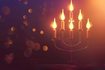 Fototapeta premium Warm candlelit candelabra with bokeh lights
