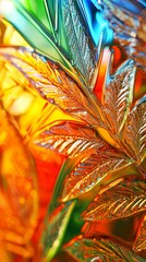 Obraz premium Vibrant glass leaves reflection art installation contemporary gallery colorful close-up nature-inspired aesthetics