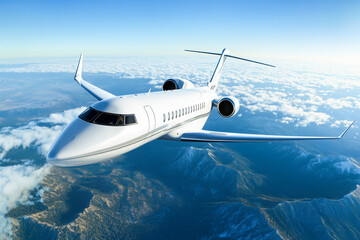Fototapeta premium Private jet flying above the clouds. 