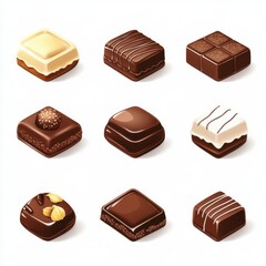 Obraz premium An assortment of delicious chocolate confections in various shapes and flavors, showcasing rich textures and colors.