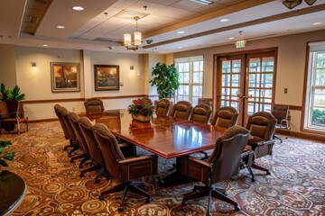 Spacious interior of a large conference table