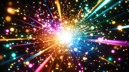 Fototapeta premium Conceptual representation of representation with a burst of diverse, multicolored stars radiating from a central point in a clean environment, Photo of