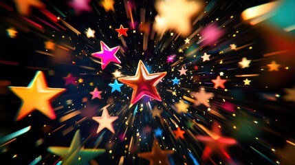 Conceptual representation of representation with a burst of multicolored beams radiating from various sources in a clean environment, Photo of