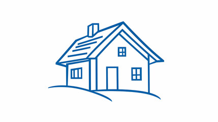 Fototapeta premium Simple line art illustration of a house on a hill.
