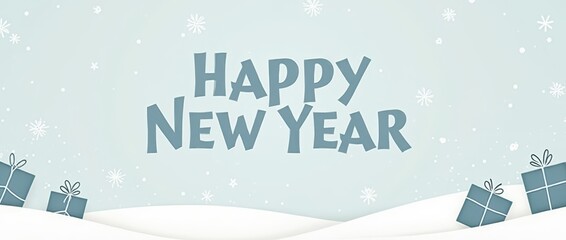 Minimalist Christmas and New Year Greeting Banner with Snowflakes and Gift Boxes