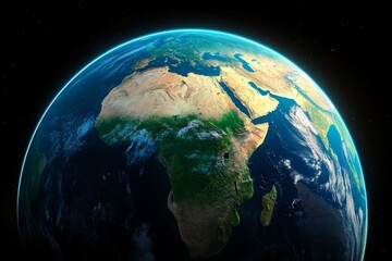 Fototapeta premium An ultra-detailed image of Earth from space, showing the tilt of its axis with visible longitude and latitude lines glowing faintly