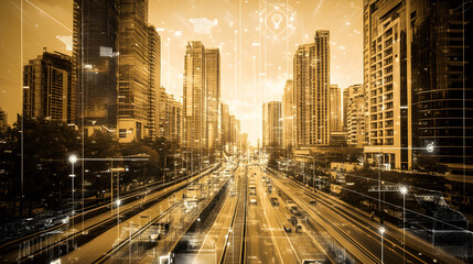 Fototapeta premium Smart City Digital Signature, Sepia, Quantum-Safe, Ultra-Definition, Background