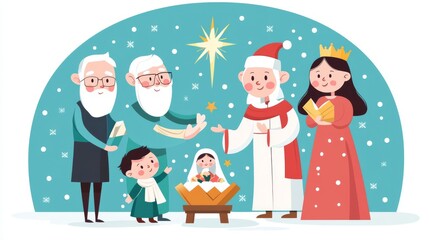 Fototapeta premium Christmas characters celebrating the holy birth.