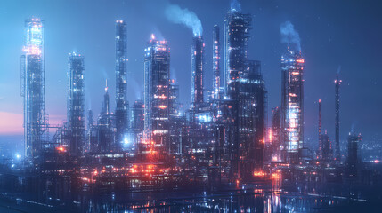 Fototapeta premium Future holographic factory. Holographic. Illustration