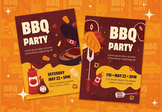 Brown and Yellow Illustrative Bbq Party Flyer Template