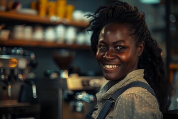 Obraz premium Portrait of a smiling African American female barista