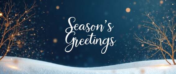 Season's Greetings Holiday Card with Snowy Landscape and Golden Star Tree