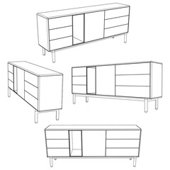 Sideboard Outline Illustration Featuring Buffet Cabinet Design. Perfect for Home Decor, Coloring, and Creative Design Work