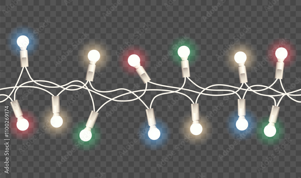 Canvas Prints vector realistic glowing colorful christmas lights in seamless pattern on dark background