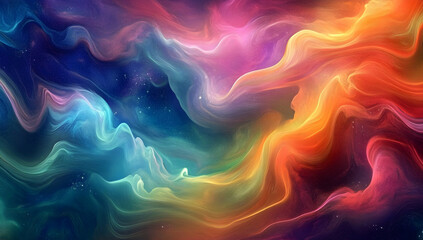 Obraz premium A colorful, abstract background with waves of color and fluid shapes representing the night sky and stars. 