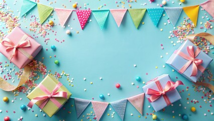 Obraz premium Birthday Celebration with Gifts and Confetti, Party, Celebration, Festive, Birthday