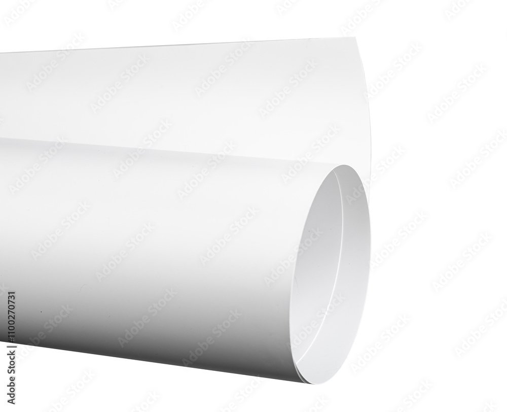 Poster white paper rolled with smooth, curved surface. flexible, clean, and sleek material with minimalisti