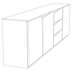 Buffet and Cabinet Outline Design for Home Decoration, Coloring Pages, and Design Projects. Modern Line Art Style