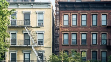 Obraz premium Gentrification explored through close-up shots of contrasting architectural styles in rapidly changing urban neighborhoods, Symbolizing socio-economic shifts and cultural transformation
