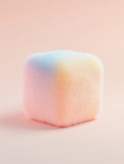 Fluffy 3D Cube with Glowing Pastel Colors and Soft Texture