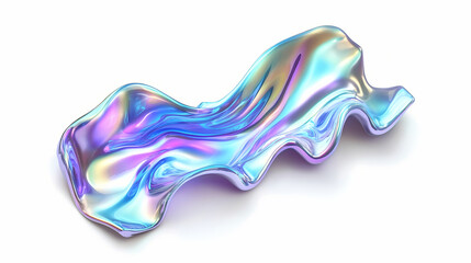 Obraz premium Bold holographic liquid metal shape isolated. iridescent wavy melted chrome substance. ai generated. Holographic. Illustration
