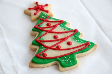 Christmas tree shaped cookie with white background