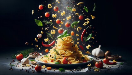 Ai generative, Suspended Delicacy The Art of Floating Pasta