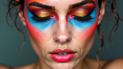Fototapeta premium Vibrant artistic face paint highlights natural beauty in an indoor setting during daylight