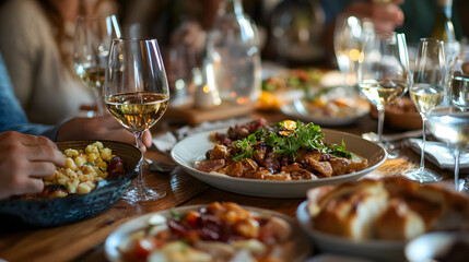 Obraz premium Farm-to-Table Dinner: Gourmet Food, Wine, and Gathering