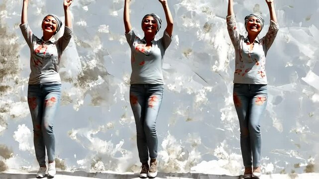 Composite trend artwork sketch collage of headless incognito person mess stress line body stand gesture hi waving friendly woman 4K Video