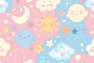 Playful pastel candy tones in soft pink, blue, and yellow shades