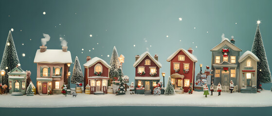 Obraz premium Charming Christmas Village Scene: Festive Houses, Snow, Lights