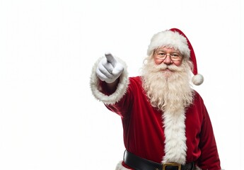 A cheerful Santa Claus character joyfully pointing, ideal for creating captivating holidaythemed designs