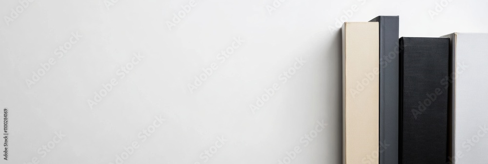 Leinwandbilder various books of different genres are arranged in a neat line against a white background, creating a