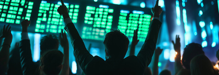Excited Group of People Celebrating Success at Stock Market
