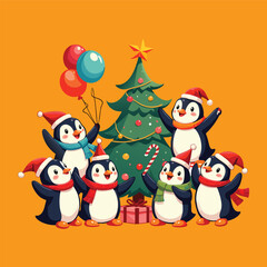 Fototapeta premium Festive penguin Celebrating Christmas 