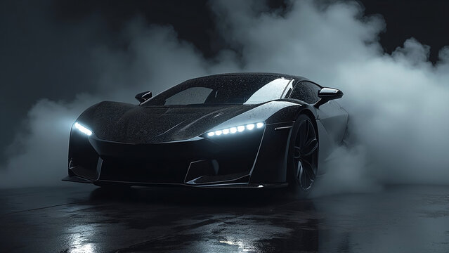 Futuristic Black Sports Car in Smoke, Dramatic Nighttime Photography pc, laptop wallpaper