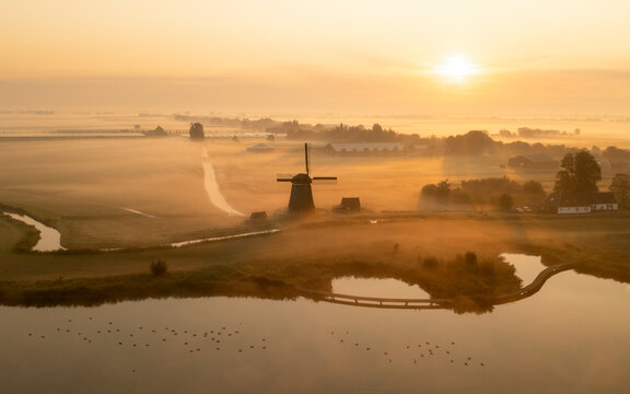 Aerial view of Poldermolen Nieuw Leven, Hensbroek, The Netherlands