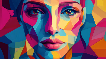 Fototapeta premium Cubism-inspired art with vibrant and bold colors, created with generative ai. Cubism. Illustration