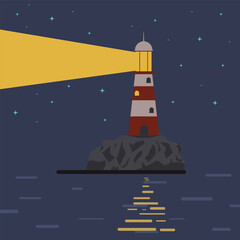 sea nightscape with a beam of light from the lighthouse