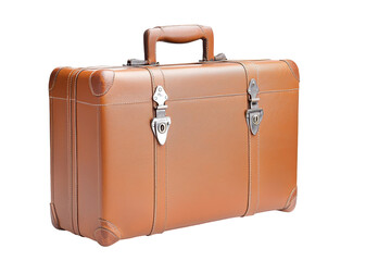 Stylish vintage suitcase in a classic brown color, perfect for travel enthusiasts. transparent background.