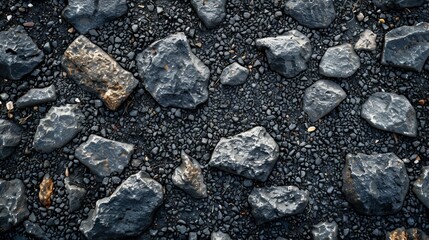 Overhead view of a walkway with random brick and rock placement. Monochromatic tones, organic and rustic vibe. Highlights randomness and disciplined arrangement.