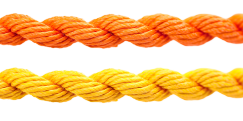 Twisted orange and yellow rope strands for creative, industrial, or decorative use,Cutout, Isolated on White Background