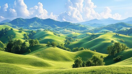 Obraz premium Rolling Green Hills Under a Summer Sky
