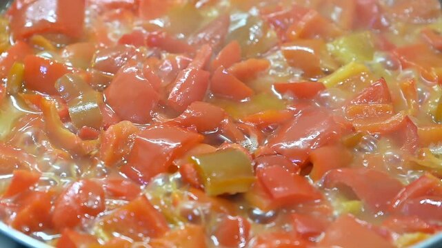Pan-fried peppers with stale bread. The peppers are cooked in a pan and flavoured with a dressing made from stale bread and other ingredients of your choice, such as pecorino, parsley and others.

