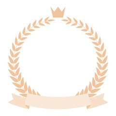 Laurel wreath with a crown and ribbon. Minimalistic round olive wreath icon isolated on a white background. Achievement, award, and recognition concept for emblem, logo.