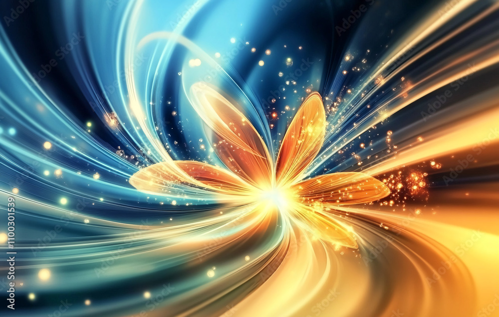 Aufkleber Colorful abstract design featuring flowing lines and glowing floral shapes in a dynamic composition