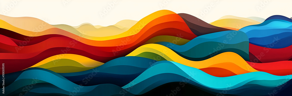 Poster colorful abstract landscape with flowing waves creates vibrant visual harmony in artistic expression