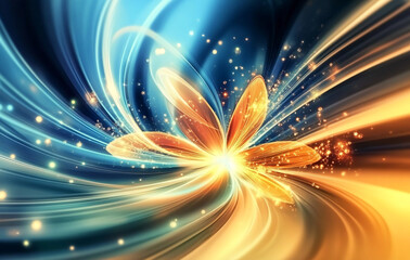 Obraz premium Colorful abstract design featuring flowing lines and glowing floral shapes in a dynamic composition