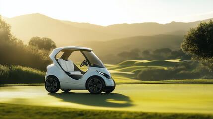 Electric golf cart on a sunny golf course